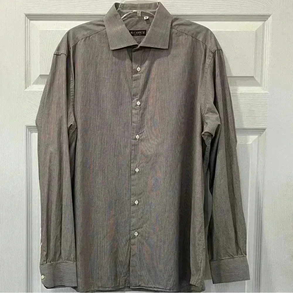 AR Camicie Made in Italy Brown and White Striped Button Down Shirt Neck Size 18